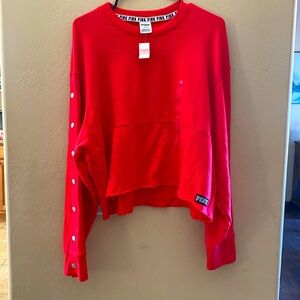 VS PINK NWT Red Snap Sleeves Crop Sweatshirt Large